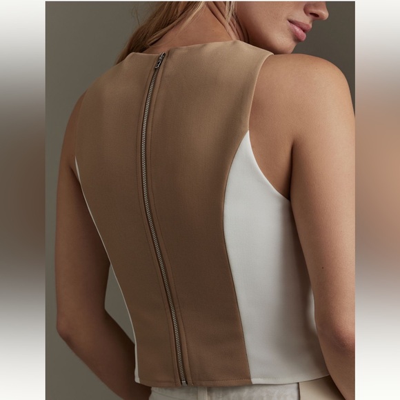 Anthropologie NWT Sz Med Flat White color blocked top, flattering, back zipper - Picture 7 of 12